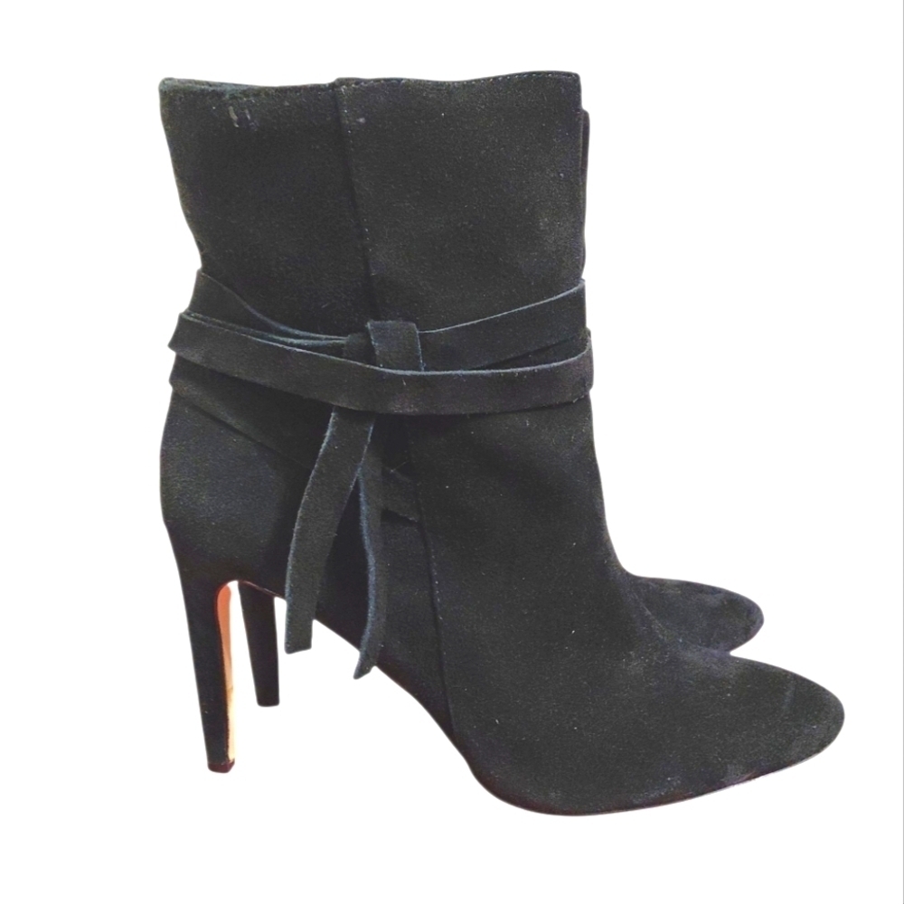 Ann Taylor Black Suede Heeled Bootie Size 8 M Women's Black Ankle Boots